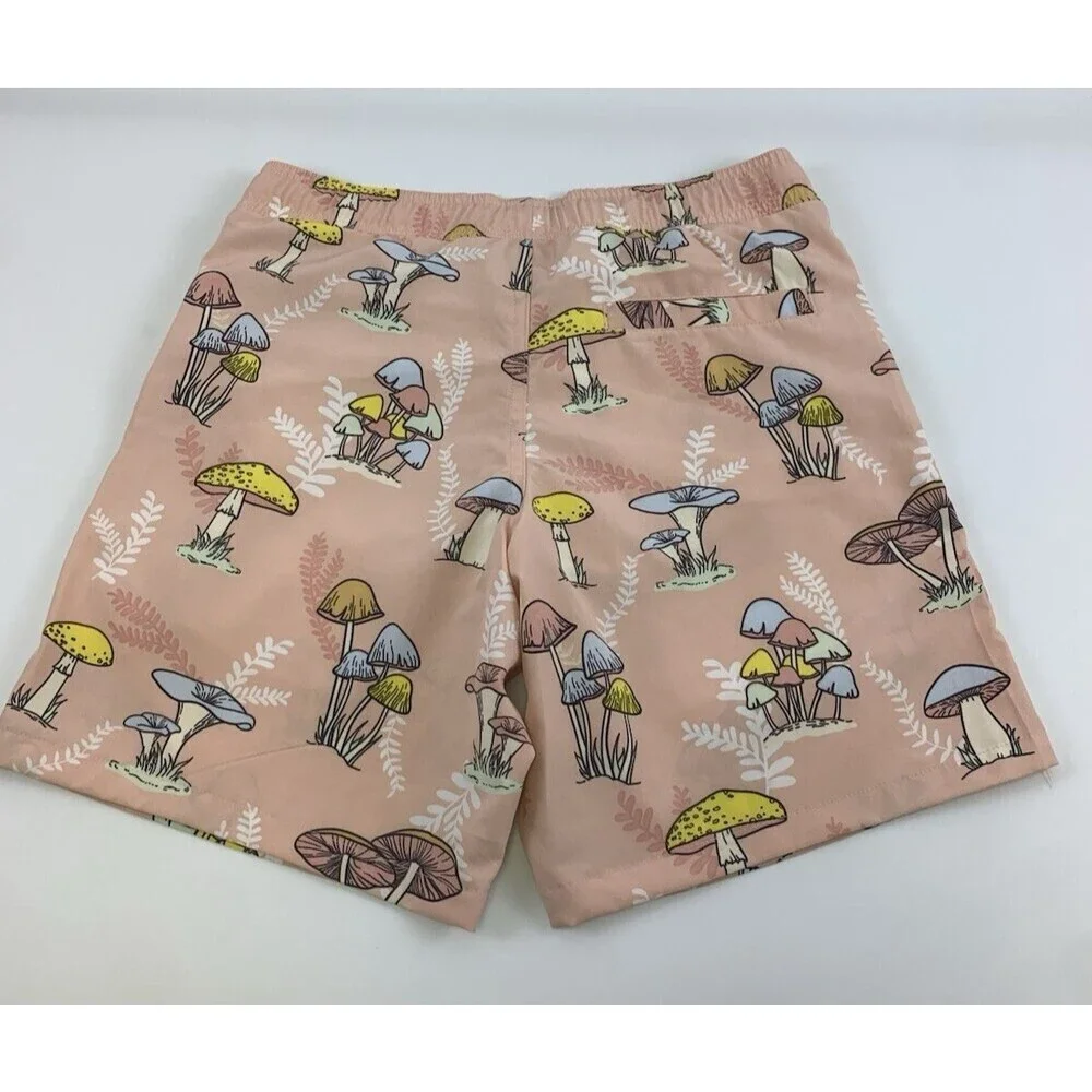 BOGO Fresh Prints Of Bel Air Swim Trunks Pink Mushrooms Drawstring Pockets Small